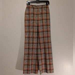 Vintage 70's Wide Leg Pant.  26" Waist 31" Inseam Brown, Orange Plaid Pattern.